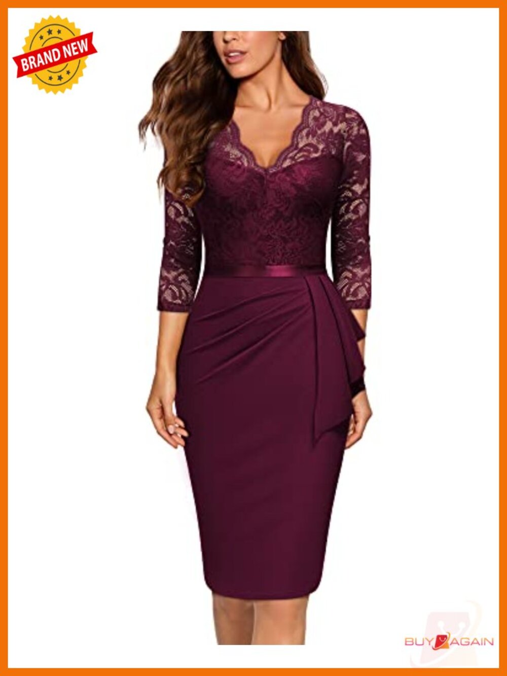 Miusol Retro V-Neck Floral Lace Ruffle Cocktail Party Dress